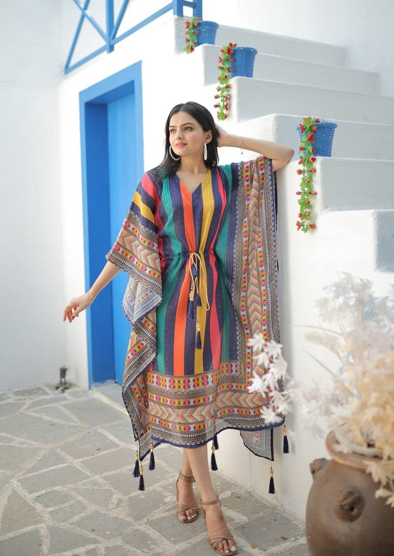 Multi Color Chinon Printed Kaftan