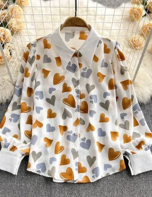 Golden Heart Print Button-Up Shirt