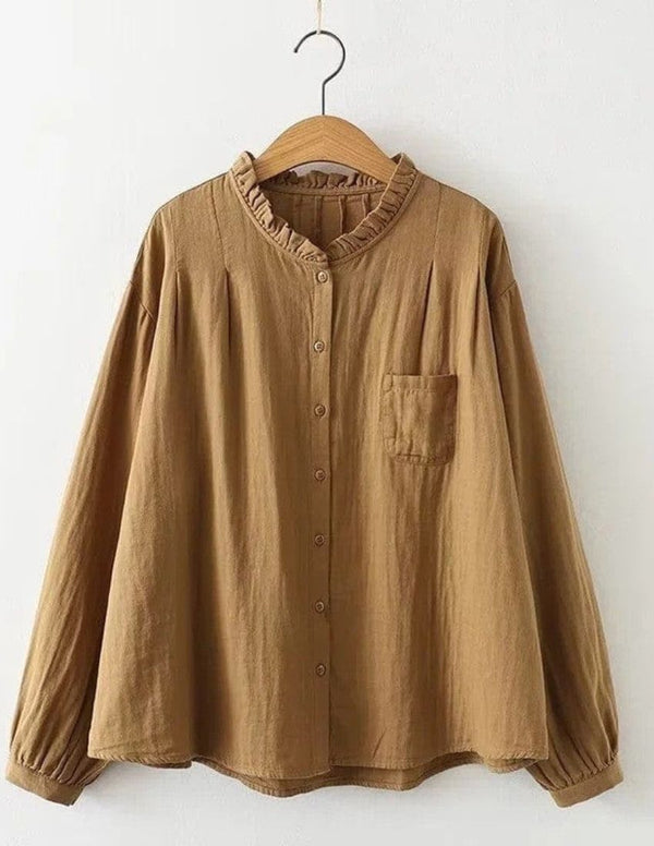 Peanut Brown Button-Up Plain Top