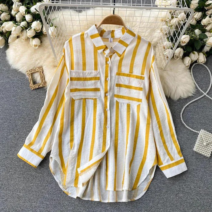 Women Lemon Yellow Striped Shirt