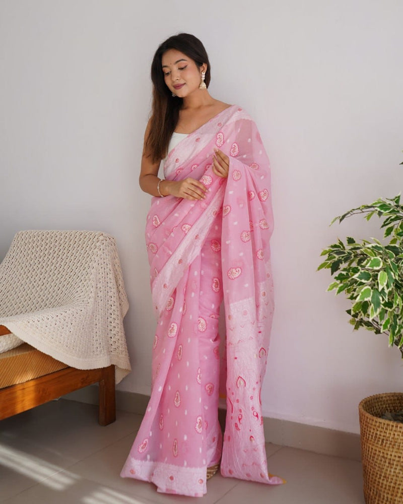 Neon Pink Linen Cotton Silk Saree