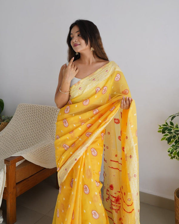 Goldenrod Cotton Saree