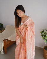 Creamy Peach Linen Saree