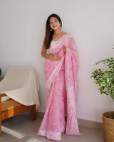 Neon Pink Linen Cotton Silk Saree