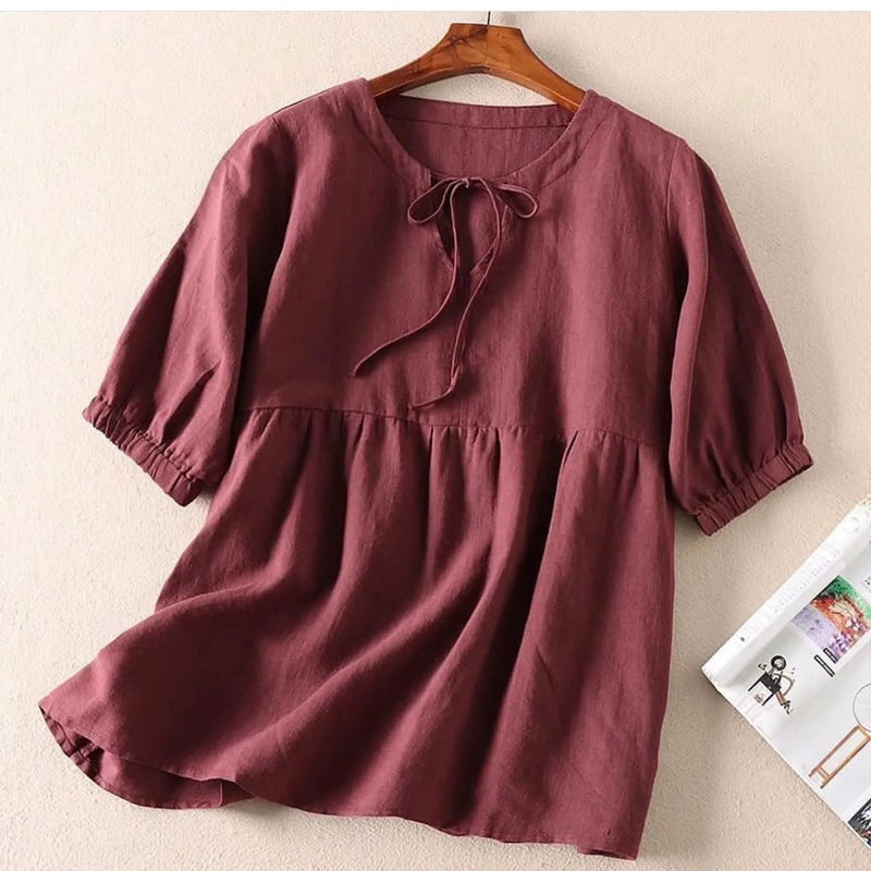 Wine Cotton Solid Western Top