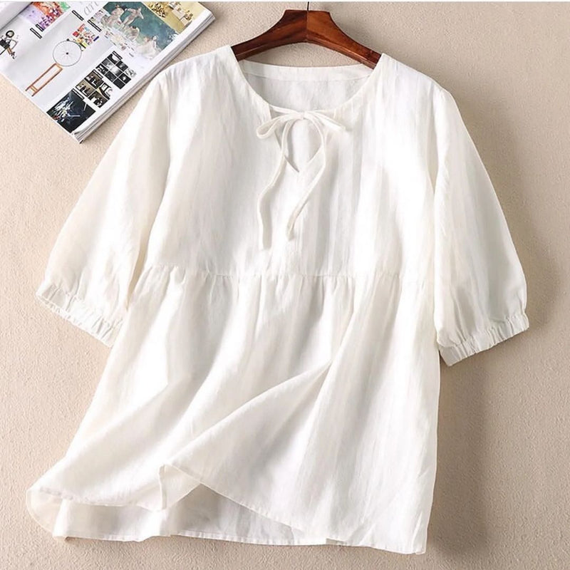 White Cotton Solid Western Top